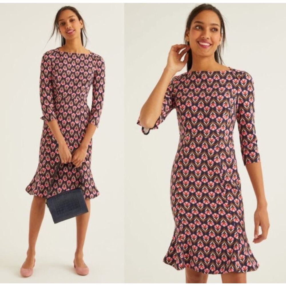Boden NWT Violette 3/4 Sleeve Pink Blue Sheath Tulip Fitted Dress Sz 8